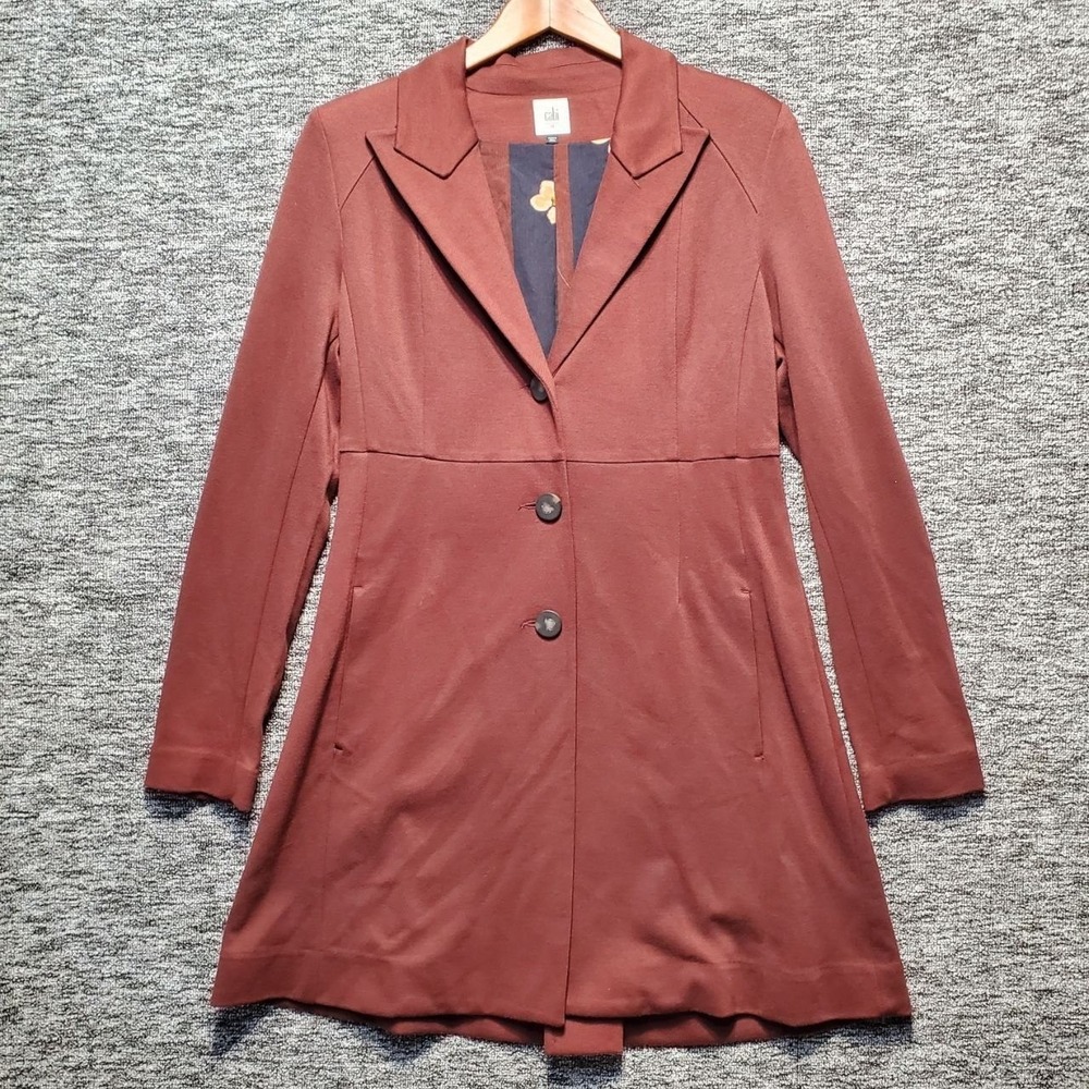 Cabi Boss Long Jacket 3545 Womens M Burgundy Ponte Knit Blazer Coat Fall Autumn